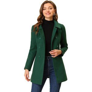 Women's Dark Green Peter Pan Collar Double Breasted Winter Long Trench Pea Coat